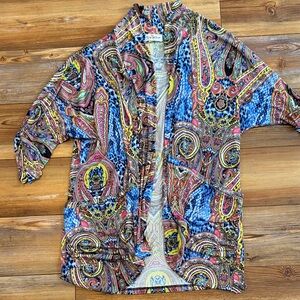 ZigZagStripe Vibrant Paisley Women's Stretchy Silky Cardigan